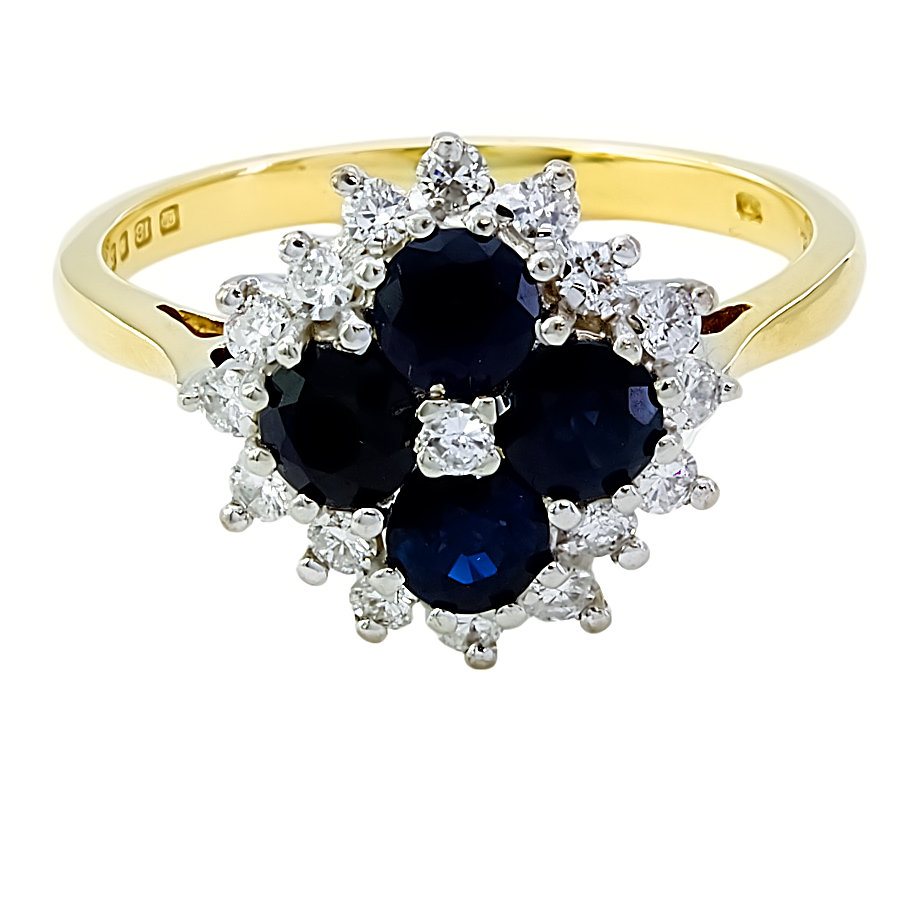 18ct gold Sapphire/Diamond Cluster Ring size O